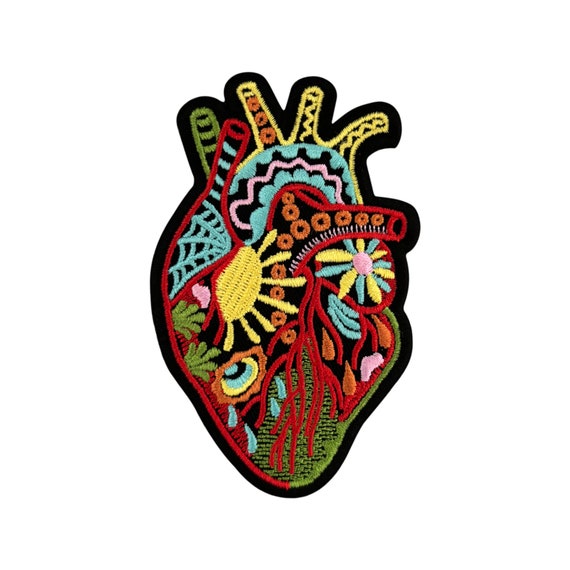 Urbanski Patch anatomisches Herz mit buntem Muster zum Aufbügeln 10 x 6 cm | Aufnäher Applikation Bügelbild
