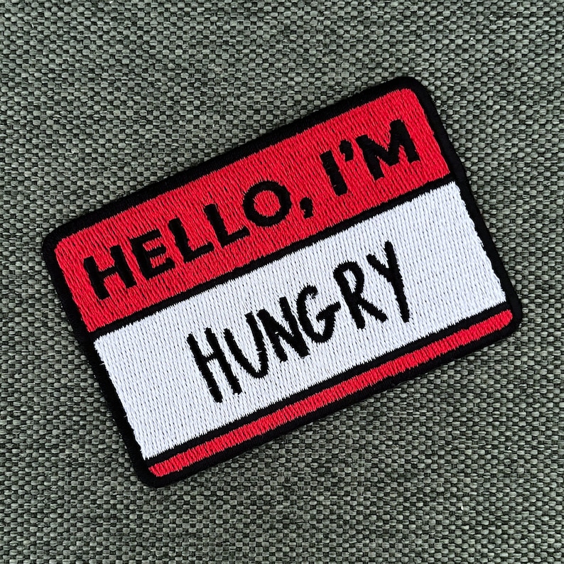 Urbanski Patch Hello I'm Hungry Schild zum Aufbügeln 5,5 x 8,1 cm Aufnäher Applikation Bügelbild Bild 3