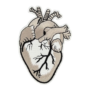 Urbanski Patch Anatomical Heart in Silver for ironing on, 9 x 6.1 cm | Patch appliqué iron-on image