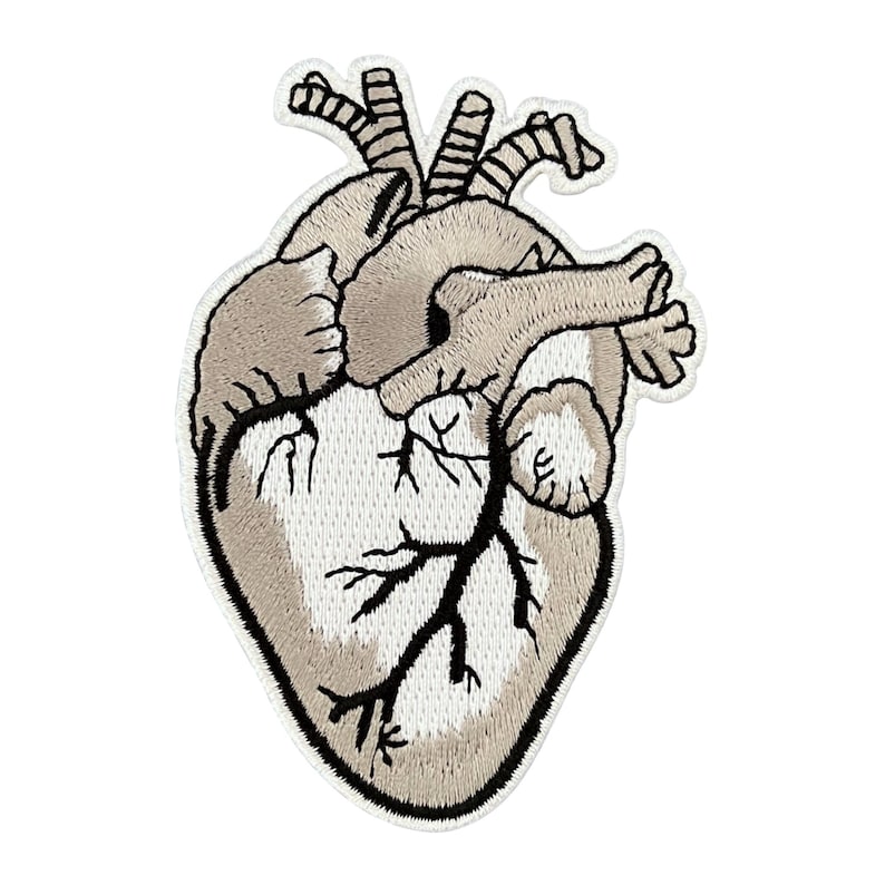 Urbanski Patch Anatomical Heart in Silver for Ironing On, 9 X 6.1 Cm ...