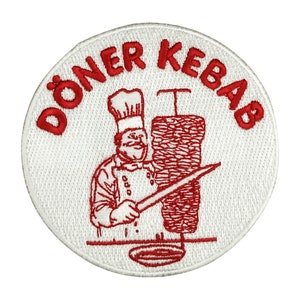 Urbanski Patch Döner Kebab Köftespieß Dönermann Chef mit oder ohne scharf zum Aufbügeln 8,4 x 8,4 cm Aufnäher Applikation Bügelbild Bild 1