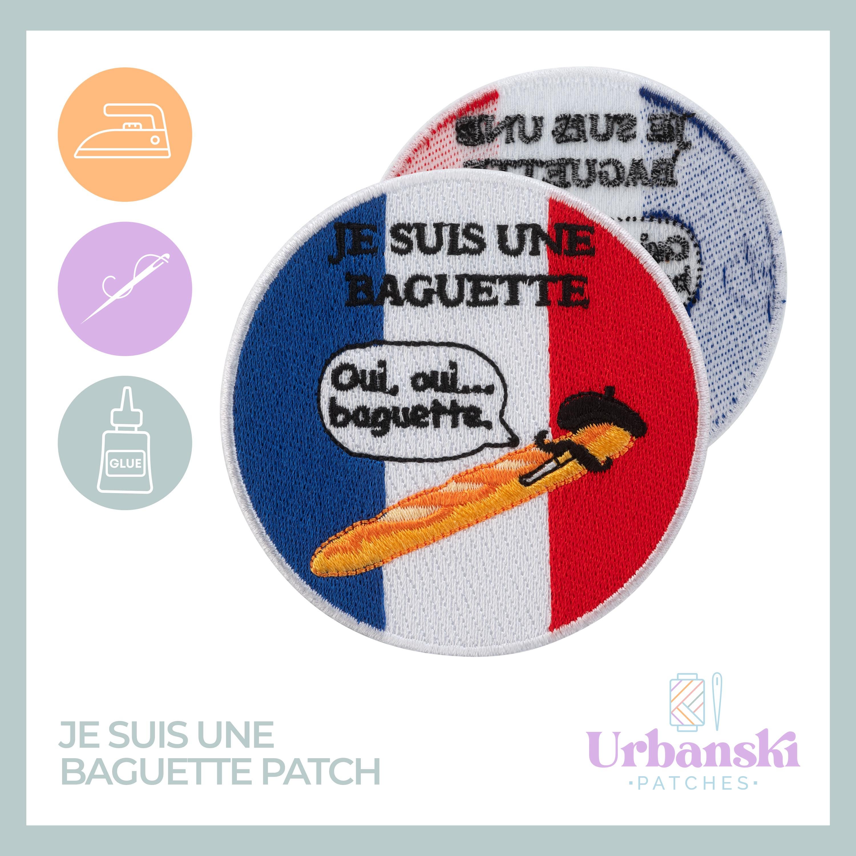 Urbanski Patch Je suis une Baguette, leuke Franse stokbrood opstrijkpatch, 7,4 x 7,4 cm | Opstrijkbare applicatie - België