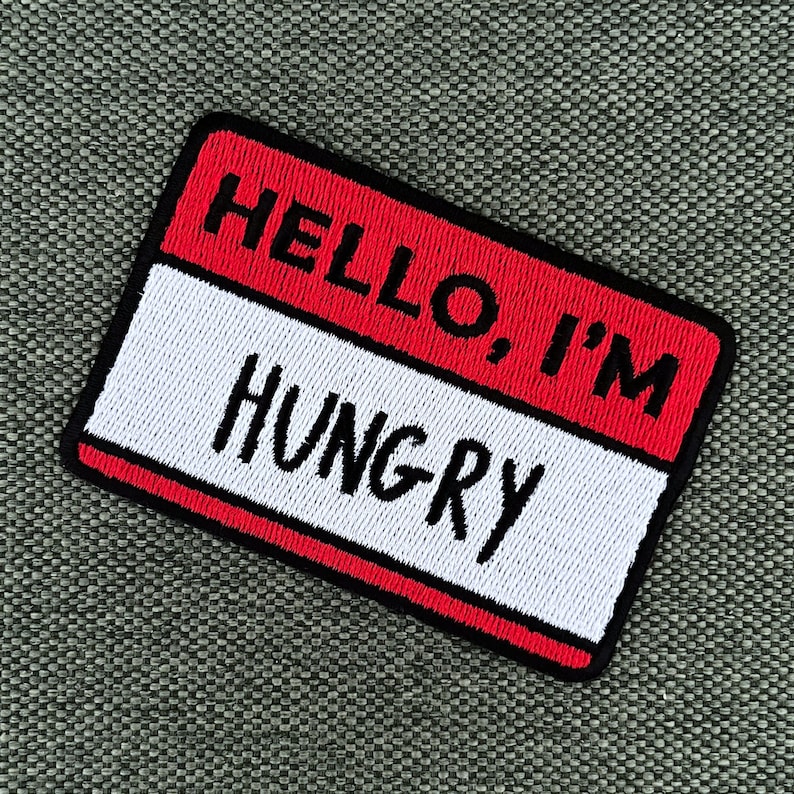 Urbanski Patch Hello I'm Hungry Schild zum Aufbügeln 5,5 x 8,1 cm Aufnäher Applikation Bügelbild Bild 2