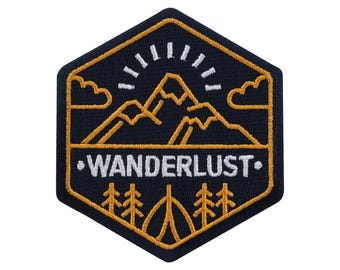 Urbanski Patch Wanderlust Nature Mountains Hiking Camping Iron-On 7.8 x 6.9 cm | Patch Application Iron-On