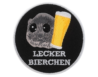 Urbanski Patch Lecker Bierchen Hamster mit Bier zum Aufbügeln oder mit Klett 7,4 x 7,4 cm | Aufnäher Applikation Bügelbild