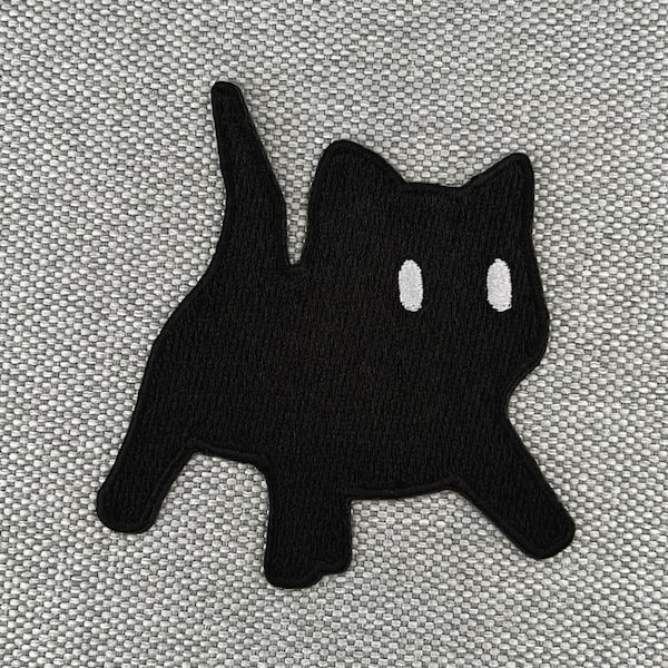 Urbanski Patch geschockte schwarze Katze shocked black Cat zum Aufbügeln 7,5 x 7 cm | Aufnäher Applikation Bügelbild