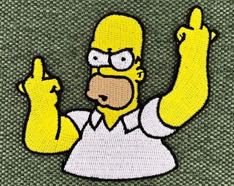 Urbanski Patch Homer Simpson zeigt Finger zum Aufbügeln 7 x 8 cm | Aufnäher Applikation Bügelbild