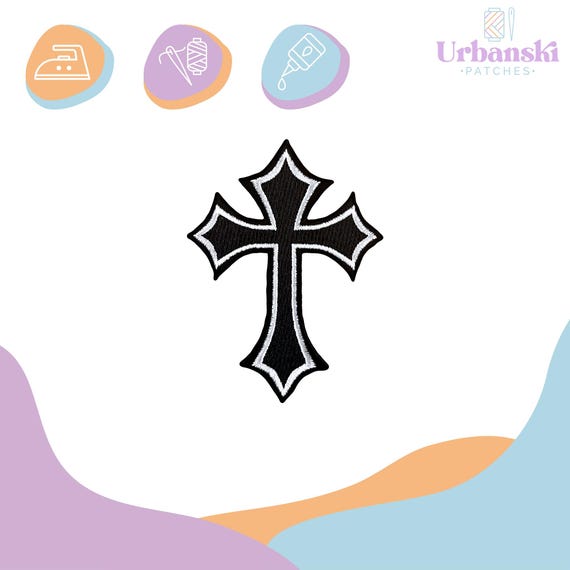 【U LAN】23FW★ [LAN ARCHIVE] 040 Cross shine symbol Urbanski Patch Cross Black White for Ironing 8 X 6 Cm
