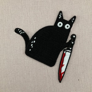 Urbanski Patch verrückte schwarze Katze mit Messer zum Aufbügeln 7 x 7 cm Aufnäher Applikation Bügelbild Bild 3