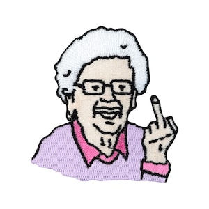 Urbanski Patch grappige oma laat vinger zien strijkbaar 6,5 x 6 cm | Patch applicatie strijkbaar afbeelding