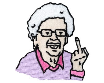 Urbanski Patch funny grandma shows finger iron-on 6.5 x 6 cm | Patch appliqué iron-on image