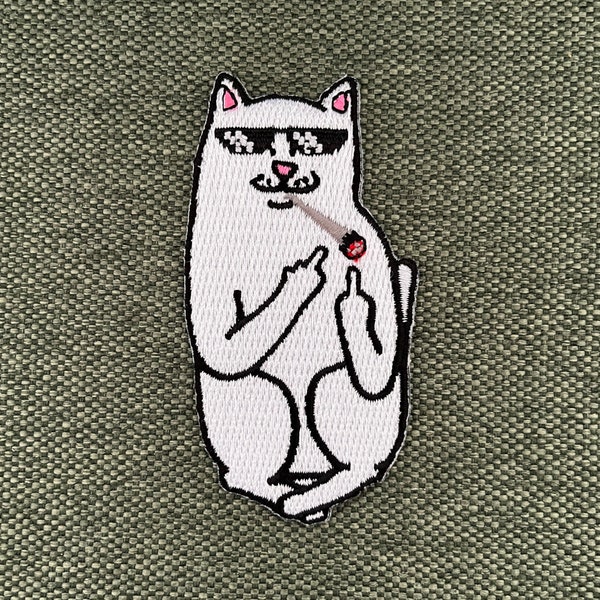 Urbanski patch Thug Life cat with glasses shows fingers iron-on 8 x 4.3 cm | Patch application iron-on image