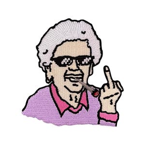 Parche Urbanski abuela Thug Life con gafas muestra los dedos termoadhesivo 6,5 x 6 cm | Imagen termoadhesiva de aplicación de parche