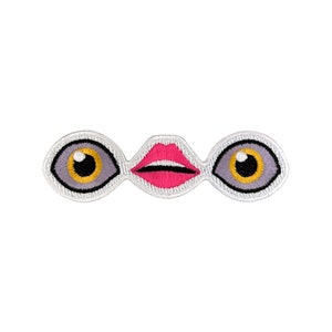 Urbanski Patch Funny Smiley Eye Lip Eye to iron on 2.2 x 9.3 cm | Patch application iron-on image