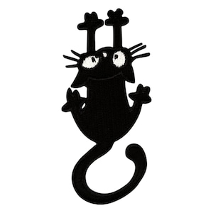 Urbanski Patch süße schwarze Katze kratzt und hält sich fest zum Aufbügeln 7,9 x 3,5 cm Aufnäher Applikation Bügelbild zdjęcie 4