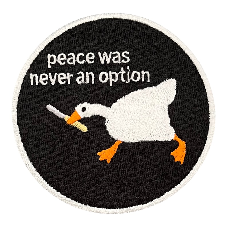 Urbanski patch goose with knife Peace was never an iron-on option 7.4 x 7.4 cm Patch application iron-on image image 4