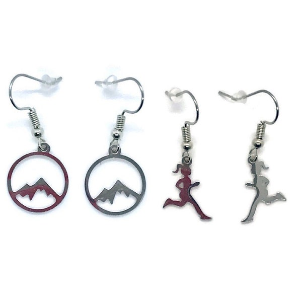 Runner earrings, Moutain earrings | hiking earrings | | jogging earrings |  outdoor earring | run earrings | nature lover gift | runner