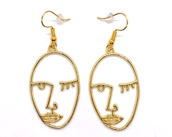 Golden face earrings | Wink earrings | Gold face earrings | Picasso face earrings | Trendy charm earrings | human face earrings