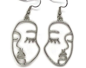 Woman face earrings | Trendy Charm Woman Earrings | human face earrings | metal face earrings | wink face earrings | woman silver earrings