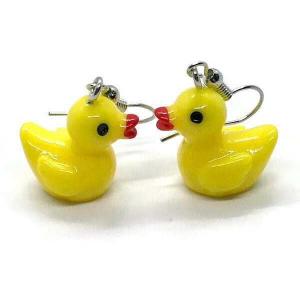 Boucles d'oreilles canard jaune | boucles d'oreilles canard de bain | boucles oreilles enfant | boucles d'oreilles amusantes | canard jaune