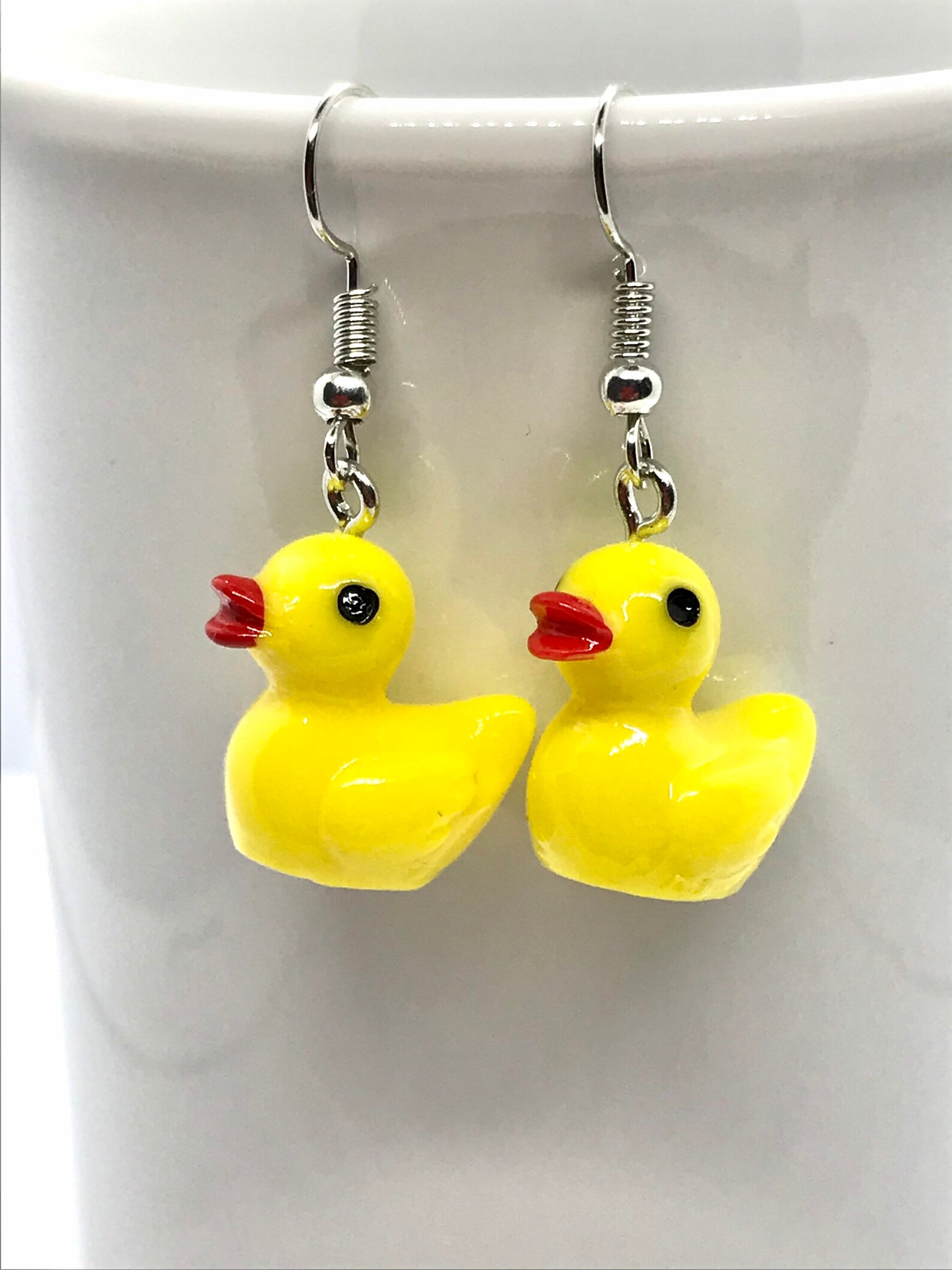 Yellow Duck Earrings, Bath Rubber Duck Earrings Hypoallergenic Duck