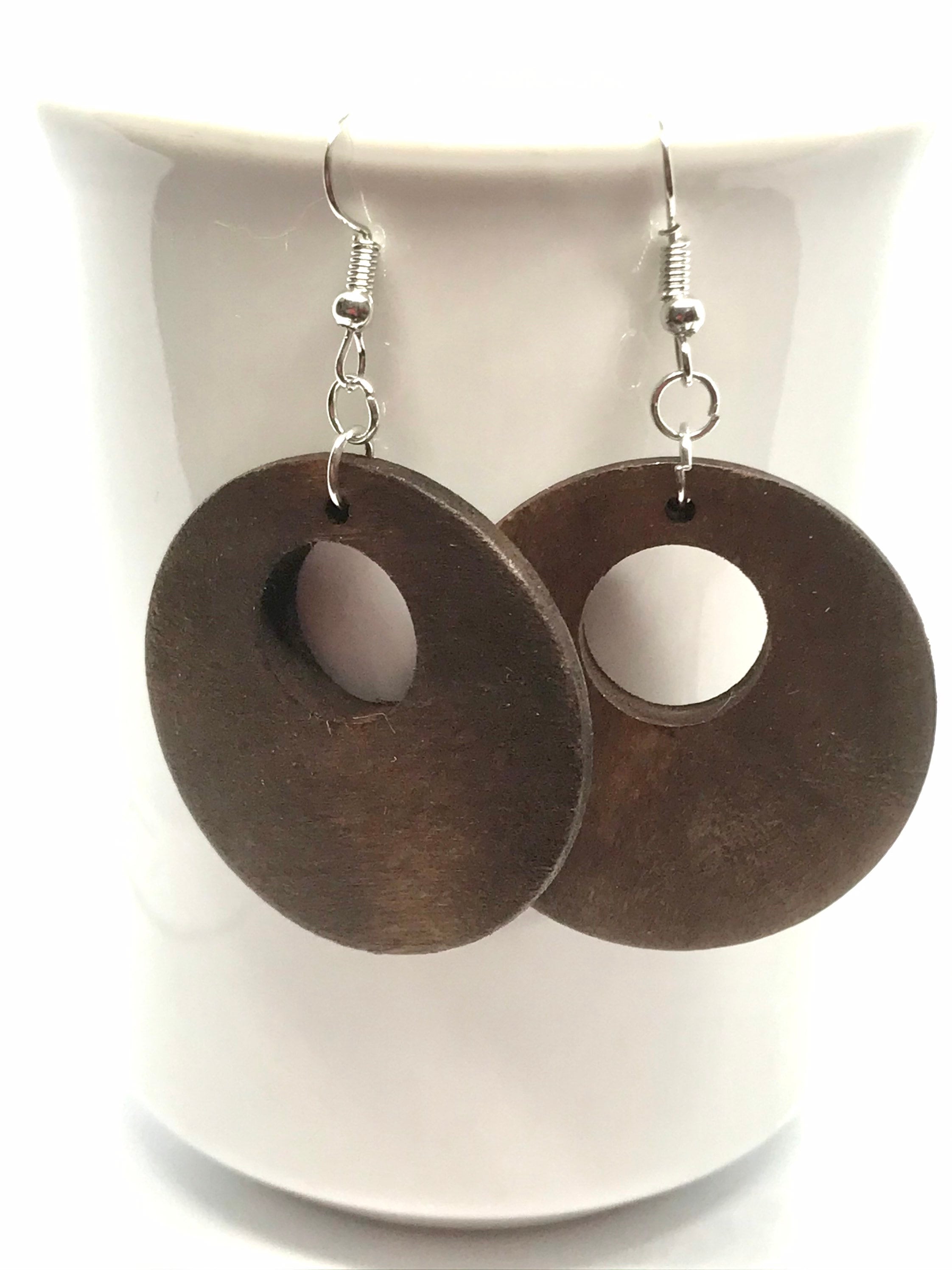 Round Wooden Earrings Simple Earrings Dangle Earrings Wood Earrings