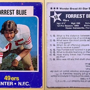 6 San Francisco 49er Topps and Wonder Bread football trading cards