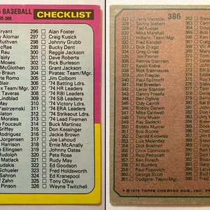 2 vintage Topps baseball checklist trading cards