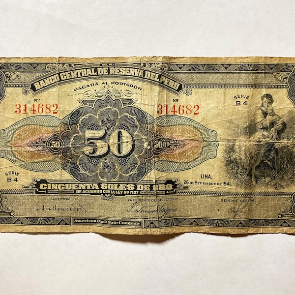 1941 Peruvian 50 Soles bank note