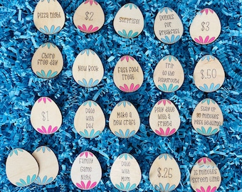 30 Reusable wooden Easter egg tokens, custom painted Easter basket prize egg tokens, non candy egg token prizes, Easter basket for kids