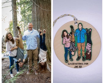 Custom Photograph Ornament Personalized Family Portrait Hand Drawn and Hand Painted Unique Gift