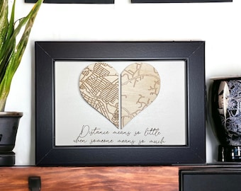 Custom Heart Map Frame, Personalized City Grid Heart Map Frame, City Street Map Gift, Long Distance Love Gift for Couples, Miles Apart Gift
