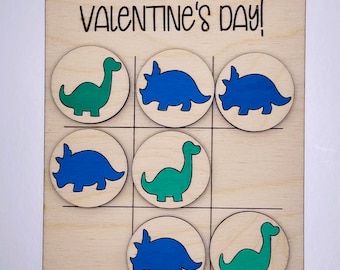 Customizable tic tac toe board for Valentine's Day - choose from dinosaurs, hearts, unicorns, butterflies, x's and o's