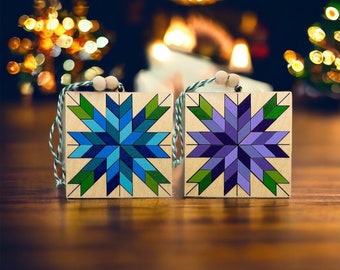 Barn Quilt Christmas Ornament, Geometric Wooden Christmas Ornament