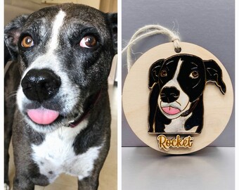 Custom Pet Photograph Ornament,  Personalized Pet Portrait, Hand Drawn and Hand Painted Pet Memento Gift for Family, Pet Memorial Ornament