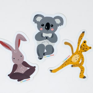 Yugo Charakter Stickers | Tier Aufkleber, Yoga Pose Sticker, Sticker für Kinder, Vinyl TierAufkleber, Gepard + Hase + Koala Aufkleber