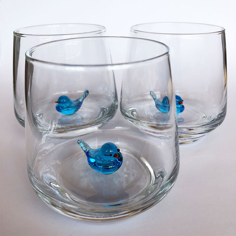 Set of 6 Drinking Glasses 345cc With Handmade Glass Figures Etsy