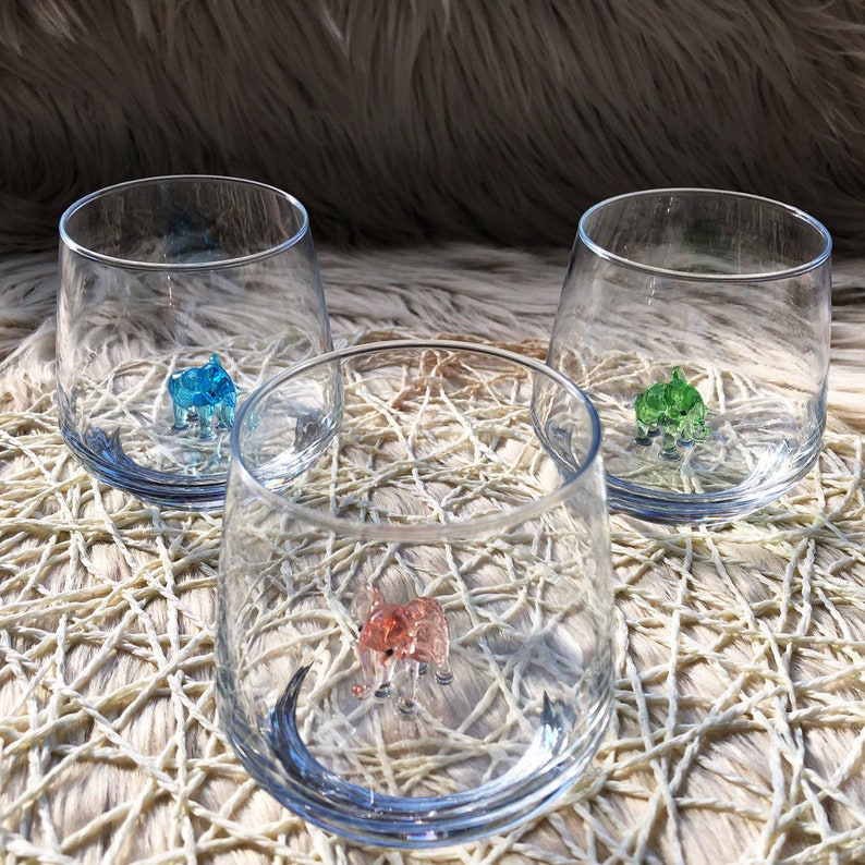 Set of 6 Drinking Glasses 345cc With Handmade Glass Figures Etsy