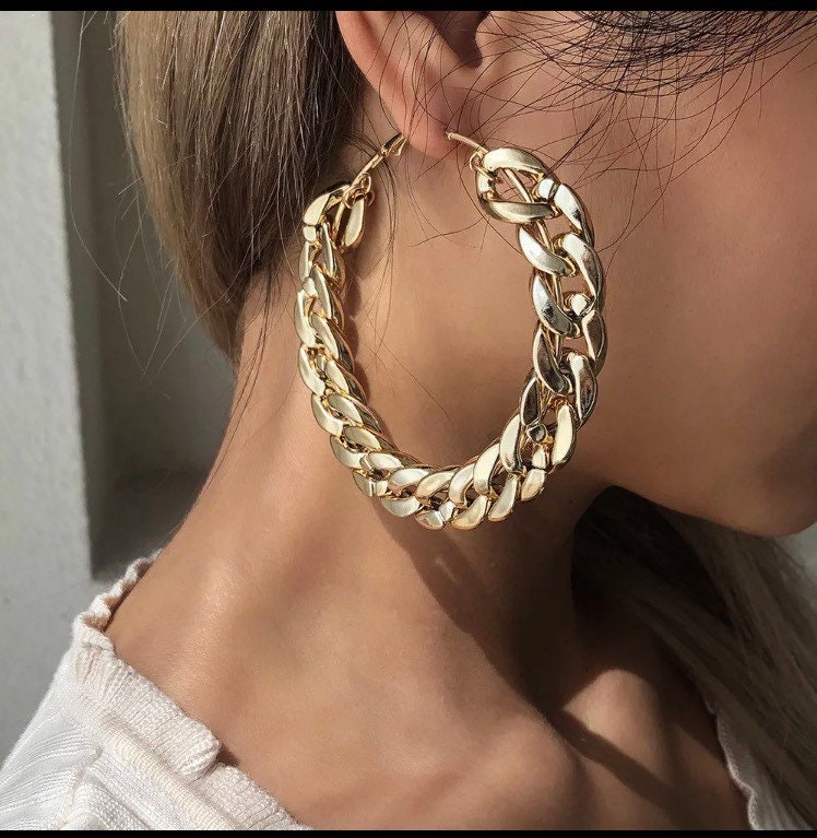 Chain hoop earrings Etsy