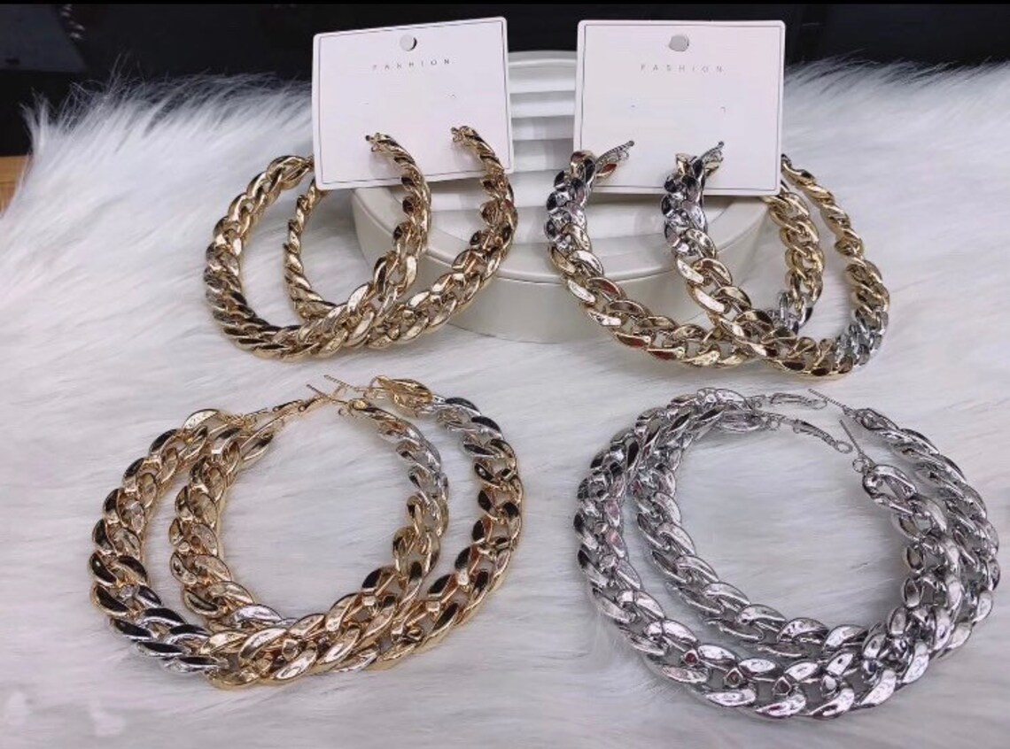 Chain hoop earrings Etsy