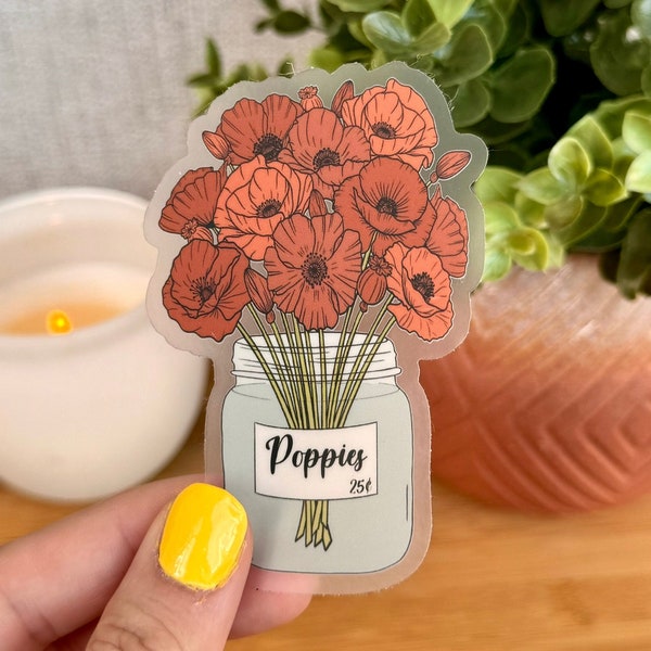 Poppies Sticker - Poppy, Bouquet, Flowers, Floral, Dishwasher Safe, Laptop and Water Bottle Sticker, Decal, Vinyl, Durable, Spring, Summer