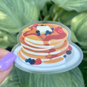 Pancake Sticker - Dishwasher Safe, Durable, Vinyl, Laptop and Water Bottle Sticker, Breakfast, Decal, Gift, Berries, Syrup, Stack, Delicious