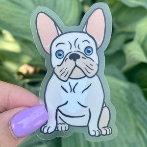 French Bulldog Sticker – White Frenchie, Dog, Dishwasher Safe, Laptop and Water Bottle Sticker, Fun, Vinyl, Decal, Gift, Pet Parent, Durable