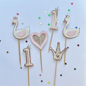 Cupcake Topper-Girls 1st Birthday/Swan Themed