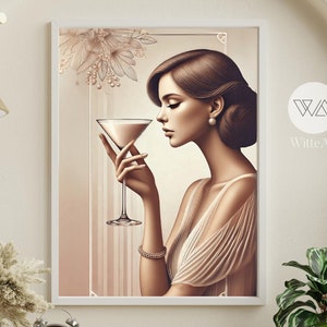 Romantic Art Deco Digital Download Poster -Printable Wall Art, Vintage Painting, Elegant Home Decor, Gift Idea, Feminine art, Art Deco print