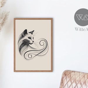Minimalist Cat Line Art Digital Print, Continuous Line Drawing, Modern Wall Art, Elegant Feline Silhouette, Instant Download for Home Decor