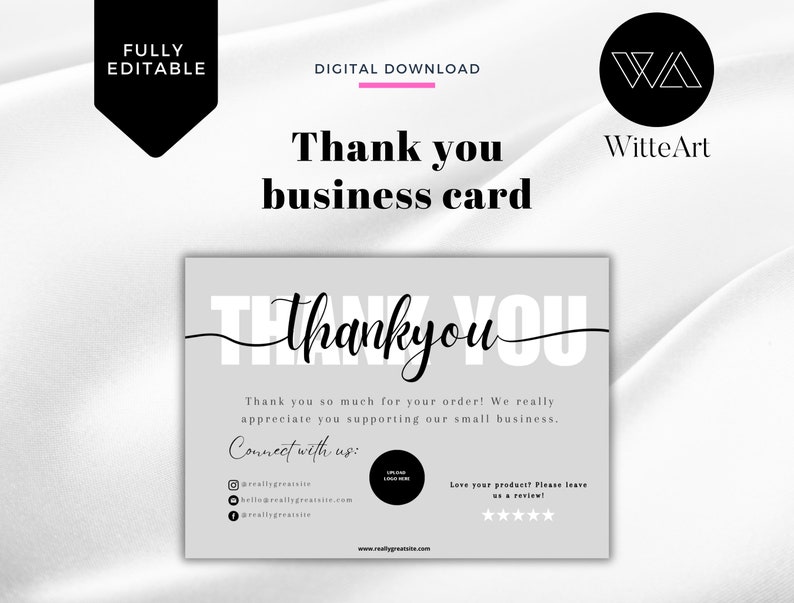 Small Business Thank You Card Template, Editable Business Thank You