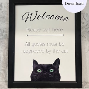 Welcome home cat sign, black cat with phrase digital download