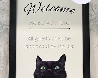 Welcome home cat sign, black cat with phrase digital download