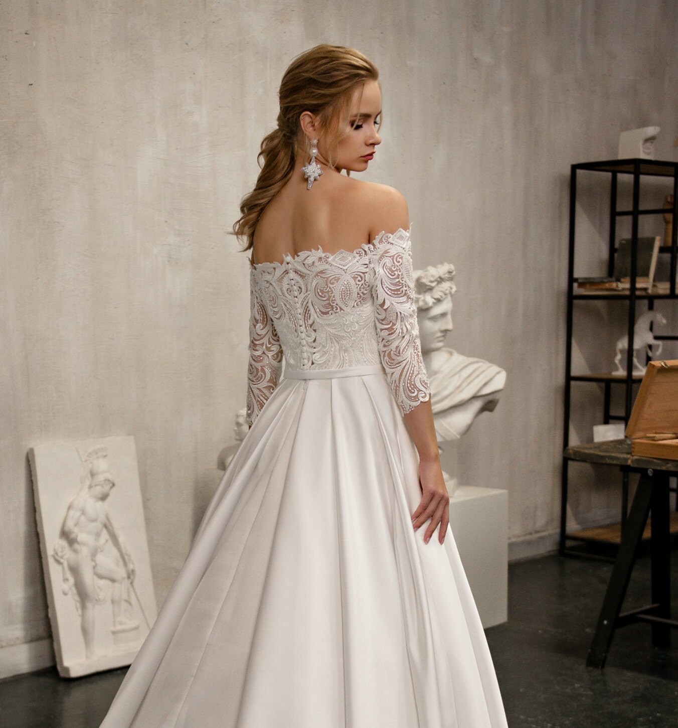 Off The Shoulder Wedding Dress With Pockets Long Sleeve | Etsy